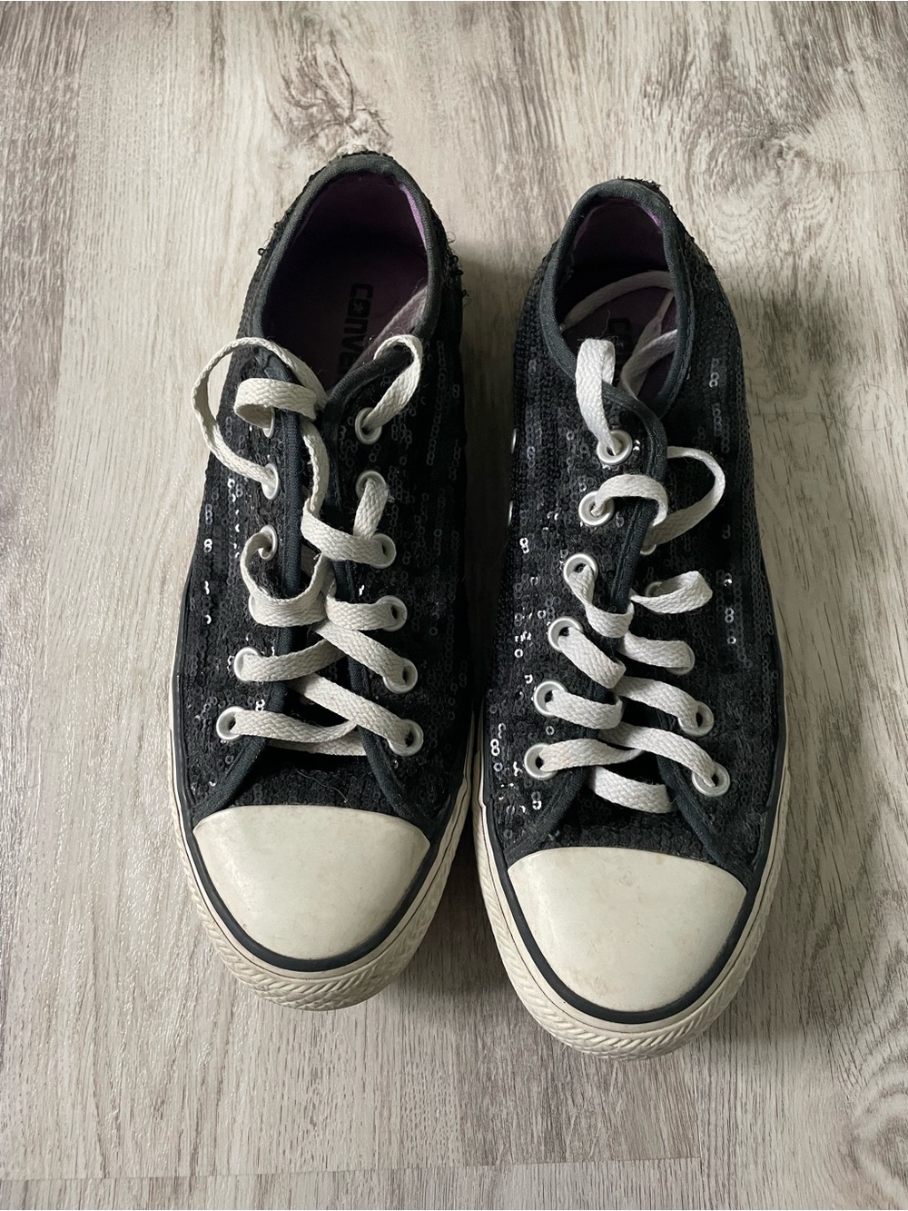 Converse Women’s Black Sequin Low-Top Sneakers with White Accents